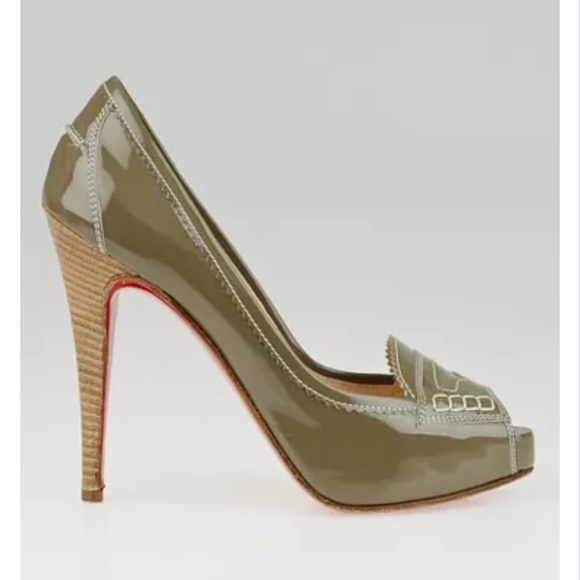Christian Louboutin Patent Leather Grey Peniche Peeptoe platform